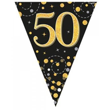 Flag Foil Bunting 50th Birthday Blk  Gold 39M