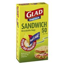Glad Snap Lock Resealable Bags Sandwich Size 50PK