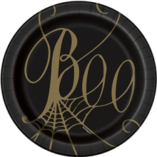 Halloween Blk  Gold Spider 7 Plate 8pk