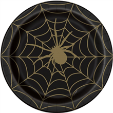 Halloween Blk  Gold Spider 9 Plate 8pk