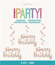 Hanging Swirls Rose Gold Happy Birthday 3 Pack