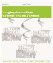 Hanging Swirls Silver Happy Birthday 3 Pack