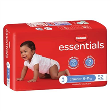 Huggies Essentials Nappies Crawler 52PK 611kg Size 3