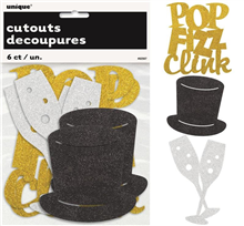 New Years Cutouts Mini Glitter 6 Pack