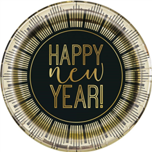 New Years Plates Black  Gold 8 Pack