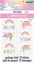 Novelty Pastel Unicorn Tattoos 24pk
