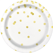Plate Paper White And Gold Dots 23cm 8pk