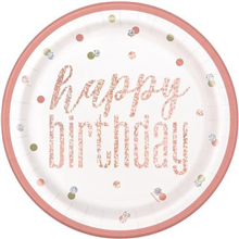 Plate Rose Gold Happy Birthday 9 8 Pack