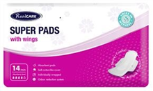 REAL CARE SUPER PADS WWINGS 14PK 
