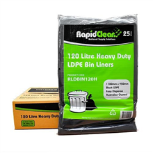 Rapid Clean Garbage Bag 120L Heavy Duty Black 25Pk 4CTN