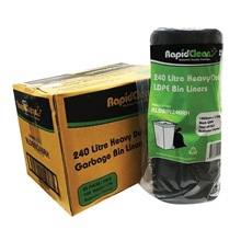 Rapid Clean Garbage Bag 240L Heavy Duty Black 25Roll 4CTN