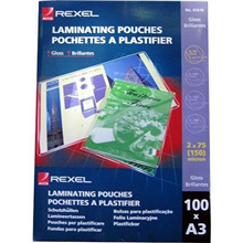 Rexel Laminating Pouches A3 75 Micron 100 Pack