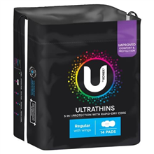 U BY KOTEX Pads UltraThin Regular Wings 14PK