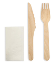Wooden Cutlery Combo KnifeForkNapkin Individually Wrapped 250CTN